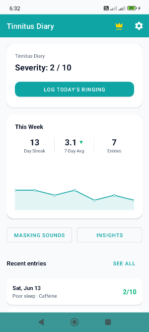 Tinnitus Diary & Sound Relief Screenshot 0