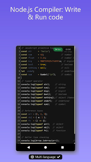 Node.js IDE, Compiler & AI Screenshot 0
