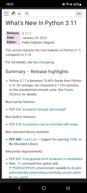 Python 3.11.1 offline docs Screenshot 2