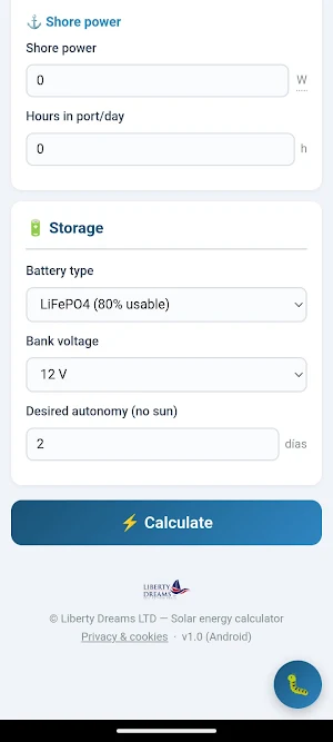 Solar Calculator for Boats Screenshot 1