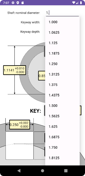 Keyway & Tolerances Calculator Screenshot 2