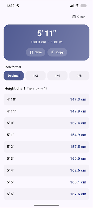 Height Converter: Feet & CM Screenshot 2