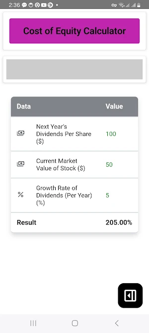Cost of Equity Calculator Screenshot 1