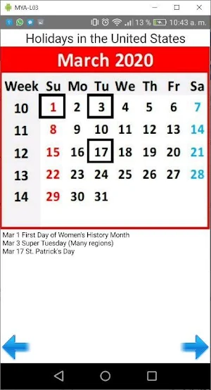 Holiday Calendar in english Screenshot 2