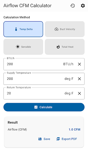 HVAC Airflow CFM Calculator Screenshot 1