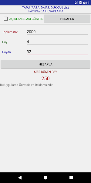 Hisseli Tapu Pay Payda Hesapla Screenshot 1