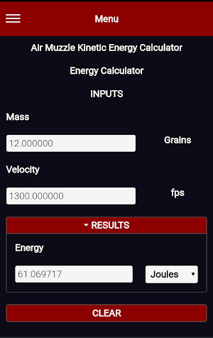 Air Muzzle Kinetic Energy Calculator PRO Screenshot 2