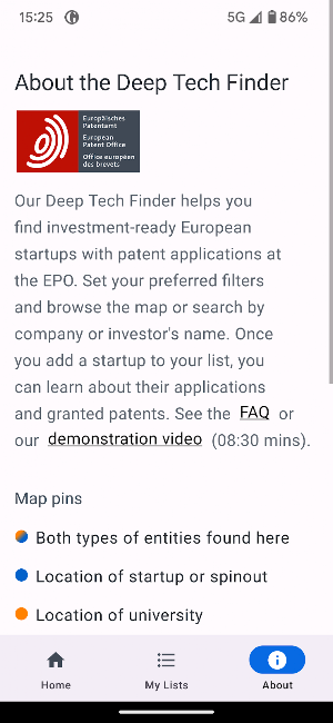 EPO Deep Tech Finder Screenshot 2