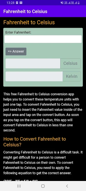 Fahrenheit to Celsius Screenshot 0