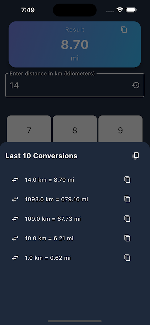 Miles to Km Converter Screenshot 2