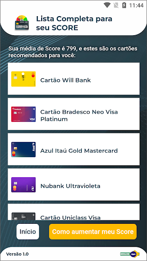 Cartões e Score - Aprova Fácil Screenshot 3