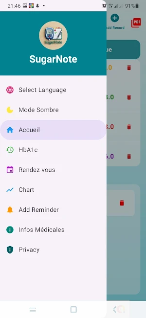 sugarnote-suivi du diabète Screenshot 2