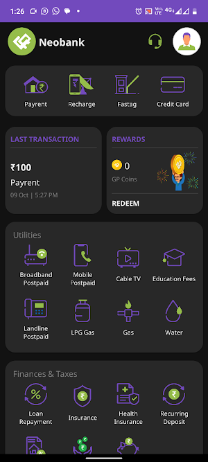 GP NeoBank, UPI, Credit Card Screenshot 2