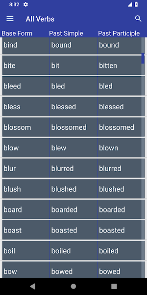 English Verb Forms Dictionary Screenshot 0