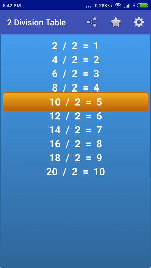 Division Tables Screenshot 2