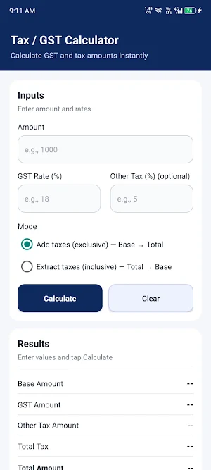 Tax / GST Calculator Screenshot 1