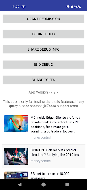 iZooto Demo App Screenshot 1