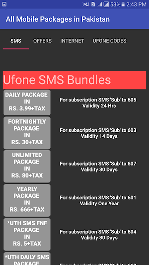 Mobile Packages Pakistan 2018 Screenshot 1