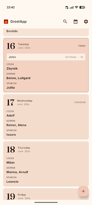 GreetApp: Birthdays & Namedays Screenshot 0