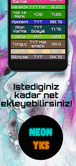 Neon YKS - Net Hesaplama ve Deneme Takibi Screenshot 3