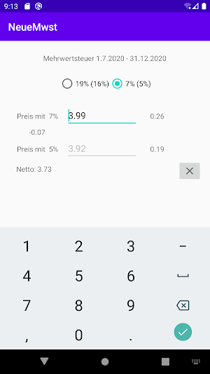Mehrwertsteuerrechner MWST 19% und 7% Screenshot 1