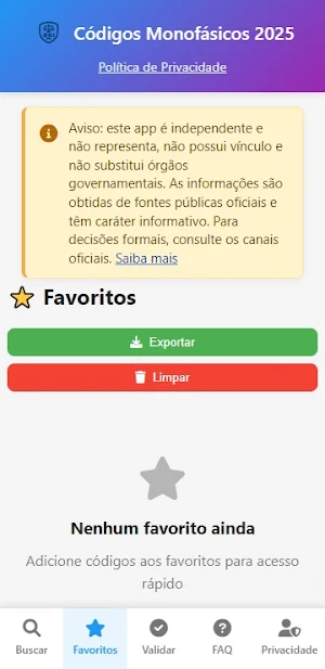 Códigos Monofásicos 2025 Screenshot 1
