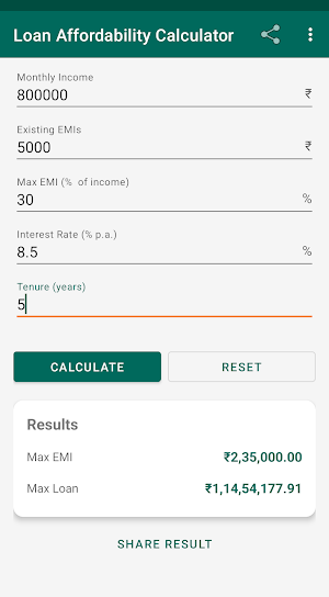 Loan Affordability Calculator Screenshot 1