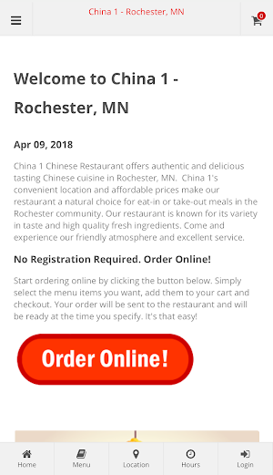 China 1 Rochester, MN Ordering Screenshot 0