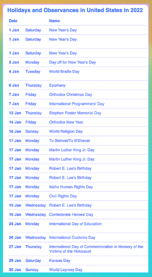 US Calendar 2022 Screenshot 2