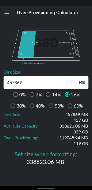 Over-Provisioning Calculator Screenshot 0
