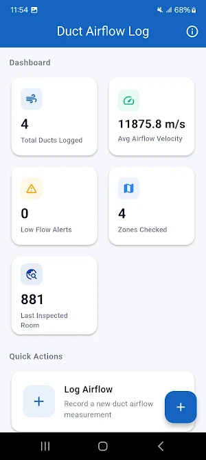Duct Airflow Log Screenshot 1