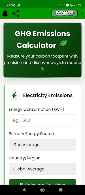 GHG emissions calculation tool Screenshot 1