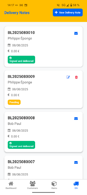 Delivery note Screenshot 3