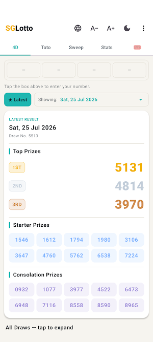 SGLotto: 4D TOTO Sweep Results Screenshot 3