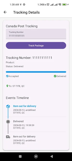 Canada Postal Code Tracking Screenshot 1