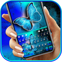 Neon Blue Butterfly Keyboard Background