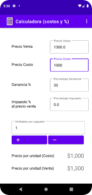 Calculadora de Costos Screenshot 1