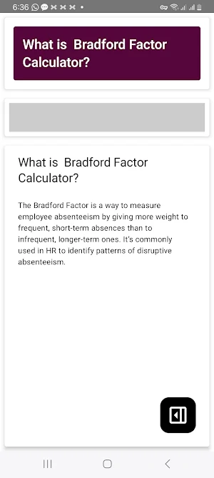 Bradford Factor Calculator Screenshot 1