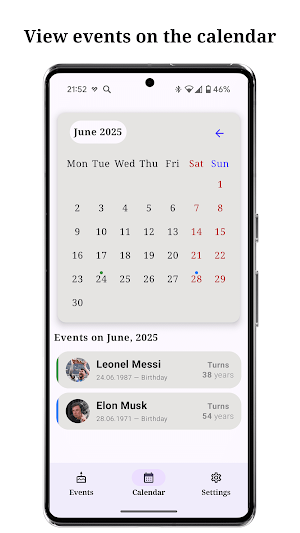 Birthday Reminder & Calendar Screenshot 2