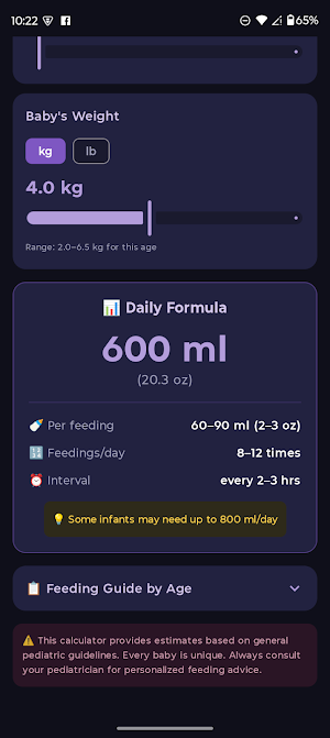 Baby Formula Calculator Screenshot 2