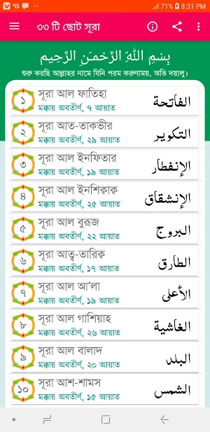৩৩ টি ছোট সুরা  (33 Small Surah Bangla) Screenshot 1