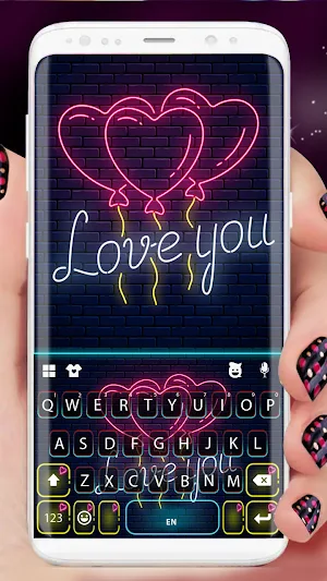 Neon Heart Balloons Keyboard Background Screenshot 0