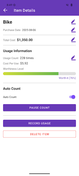 Worth It - Usage Counter Screenshot 2