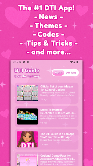 DTI Guide: Codes, Themes, News Screenshot 0
