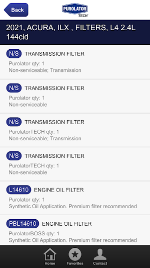 PurolatorPRO Filter Finder Screenshot 2