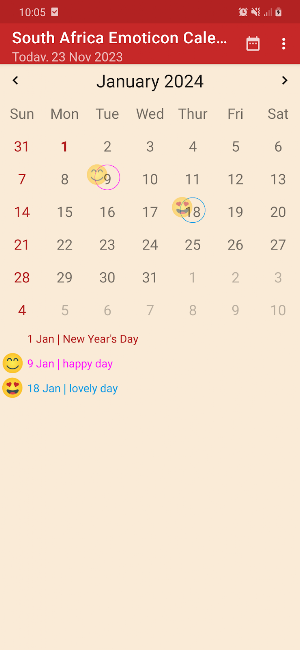 South Africa Emoticon Calendar Screenshot 0