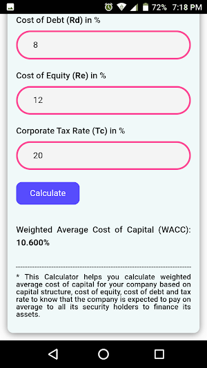 Weighted Average Cost of Capital Calculator Screenshot 1