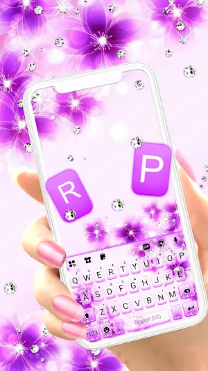 Purple Shiny Flowers Keyboard Background Screenshot 0