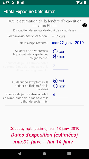 Ebola Exposure Window Calculator Screenshot 1