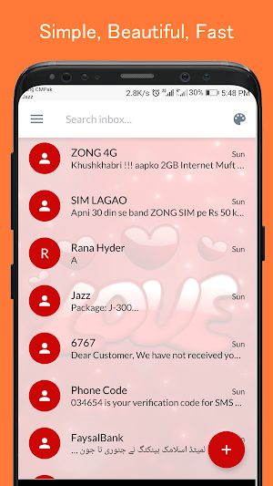 Red love SMS Dual Theme Screenshot 2